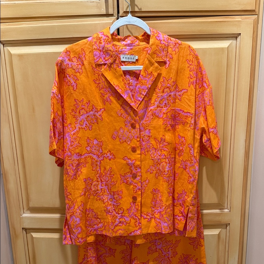 Bright Orange and Pink Floral Shirt by RHODE